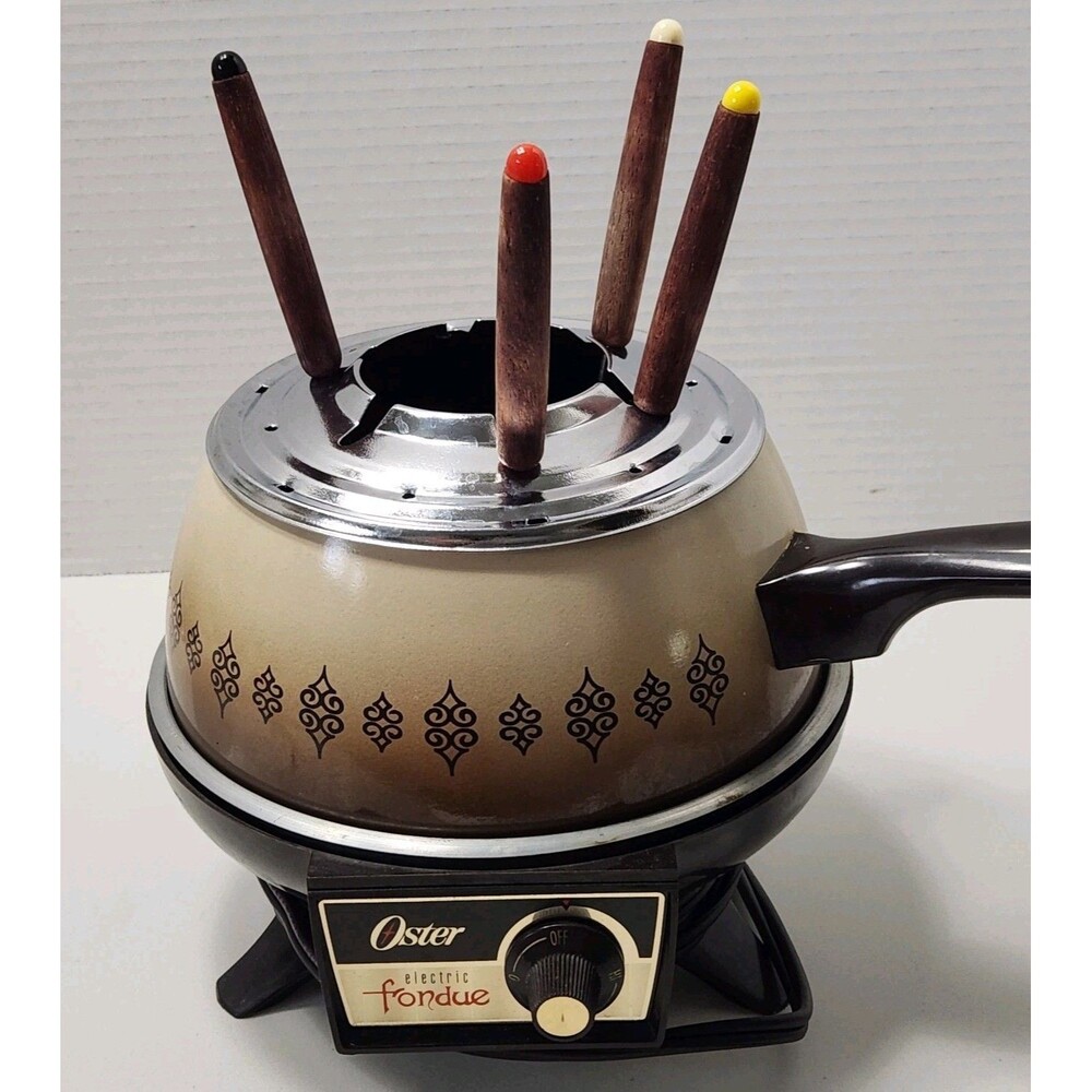 Vintage Oster Electric Fondue Set W/Forks Midcentury Style Tested Works! USA